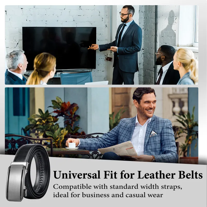 Classic Mens Automatic Leather Belt - Durable Black Ratchet No-Hole Fit Black-5