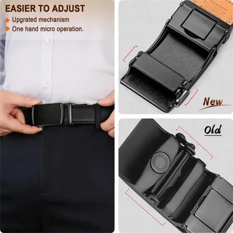 Mens Fashion Genuine Leather Belt - Trendy Black Auto-Lock Slide Buckle Black-3