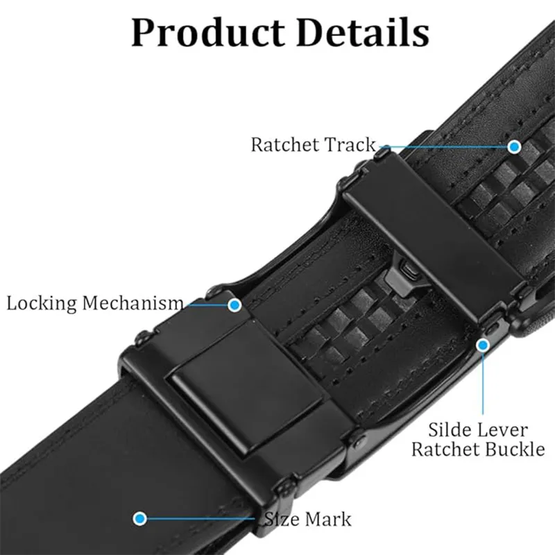 Mens Fashion Genuine Leather Belt - Trendy Black Auto-Lock Slide Buckle Black-4
