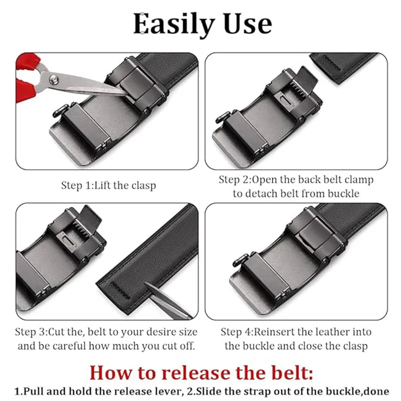 Mens Fashion Genuine Leather Belt - Trendy Black Auto-Lock Slide Buckle Black-5