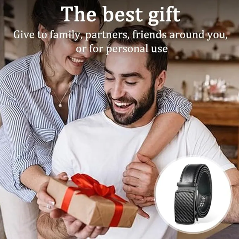 Mens Fashion Genuine Leather Belt - Trendy Black Auto-Lock Slide Buckle Black-9