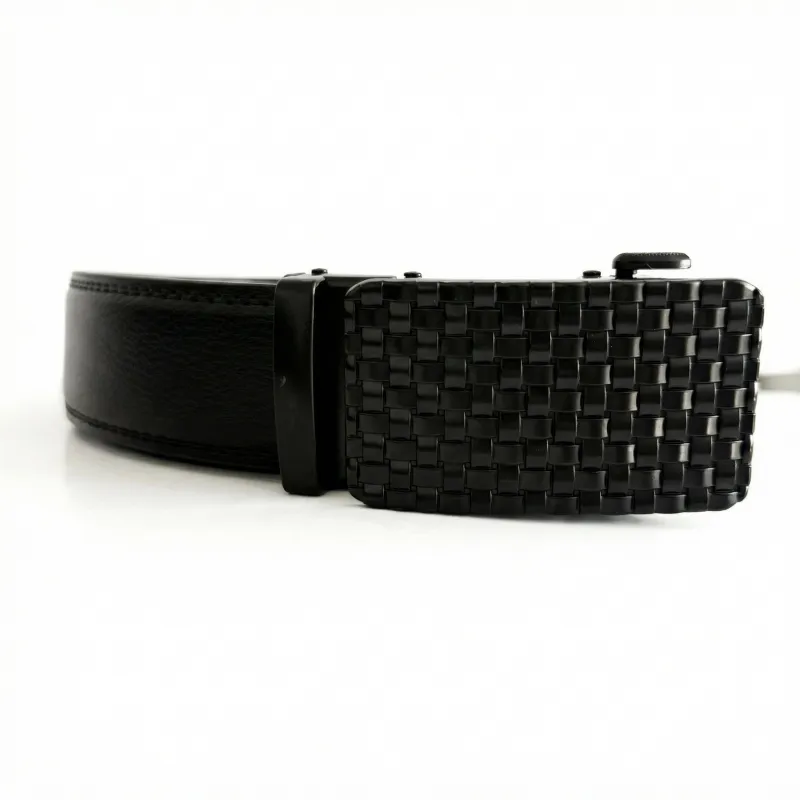 Mens Smart Automatic Leather Belt - Sleek Black No-Hole Ratchet Strap