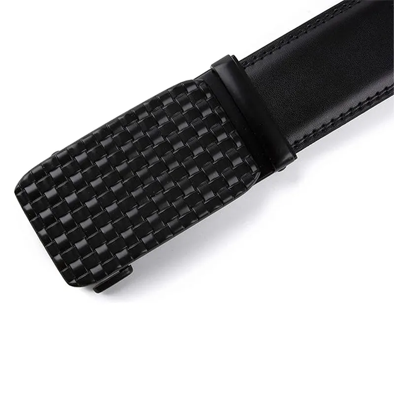 Mens Smart Automatic Leather Belt - Sleek Black No-Hole Ratchet Strap Black-3