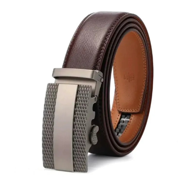 Stylish Mens Genuine Leather Belt - Classic Brown Ratchet Automatic No-Hole Design
