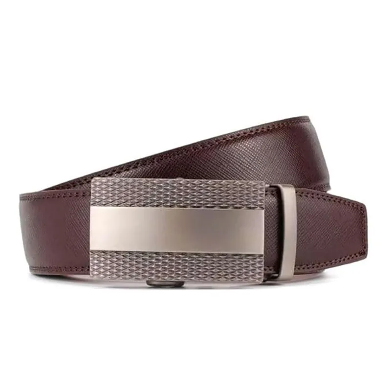 Stylish Mens Genuine Leather Belt - Classic Brown Ratchet Automatic No-Hole Design Brown-2