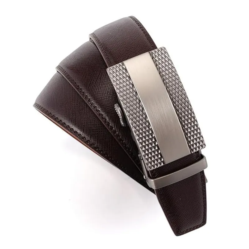 Stylish Mens Genuine Leather Belt - Classic Brown Ratchet Automatic No-Hole Design Brown-3