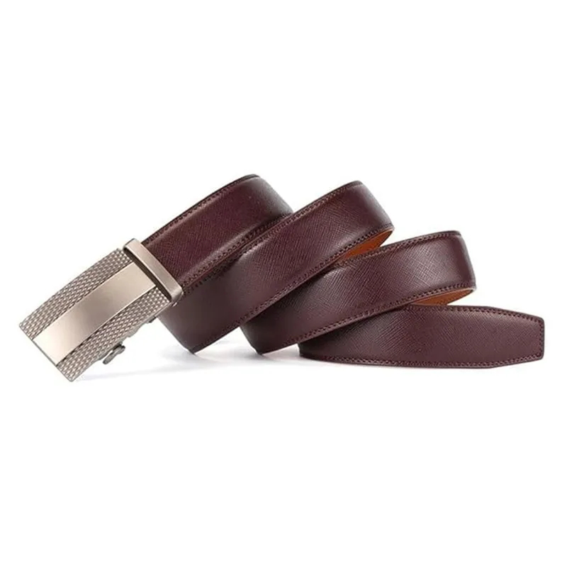 Stylish Mens Genuine Leather Belt - Classic Brown Ratchet Automatic No-Hole Design Brown-4