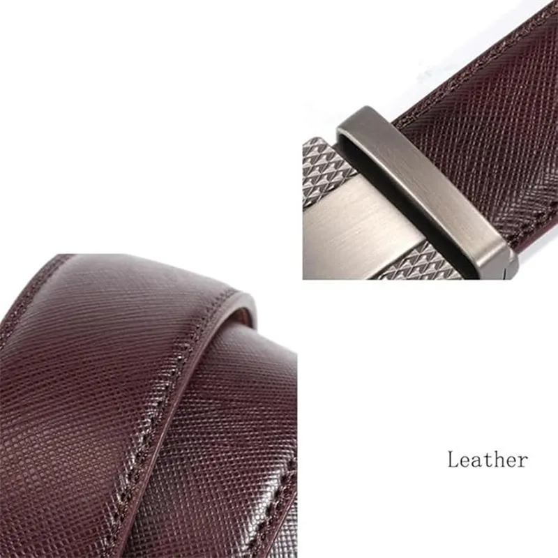 Stylish Mens Genuine Leather Belt - Classic Brown Ratchet Automatic No-Hole Design Brown-5