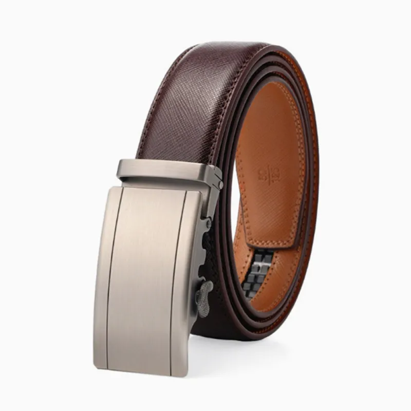 Premium Mens Brown Leather Belt - Sophisticated Ratchet Auto-Lock Design