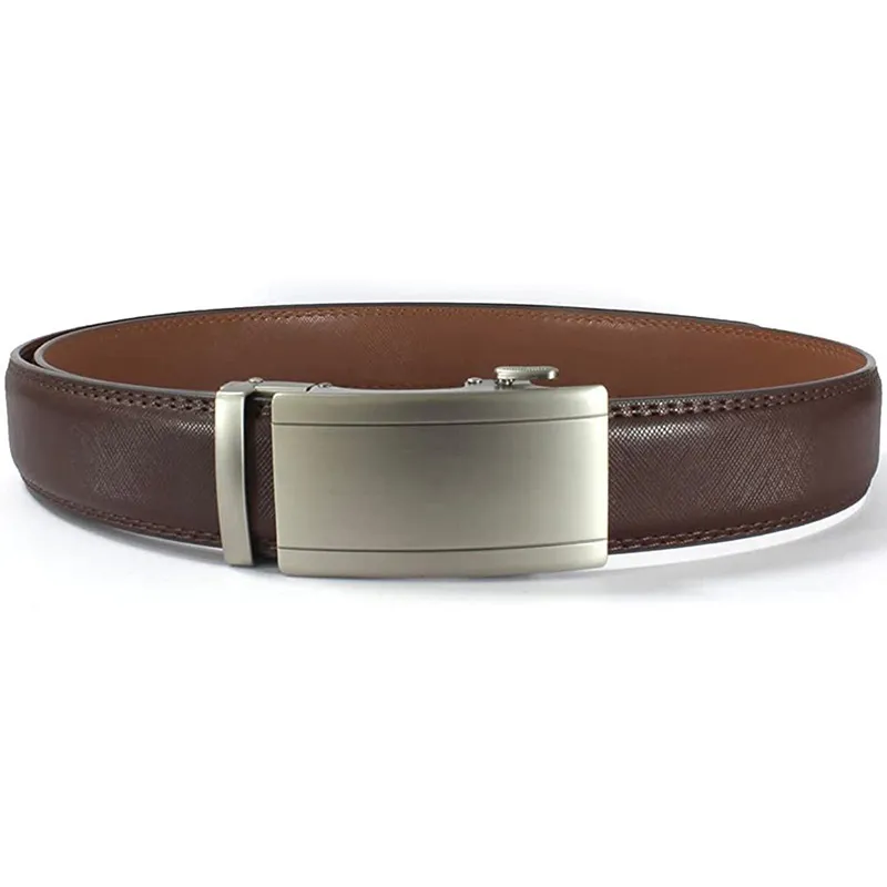 Premium Mens Brown Leather Belt - Sophisticated Ratchet Auto-Lock Design Brown-2