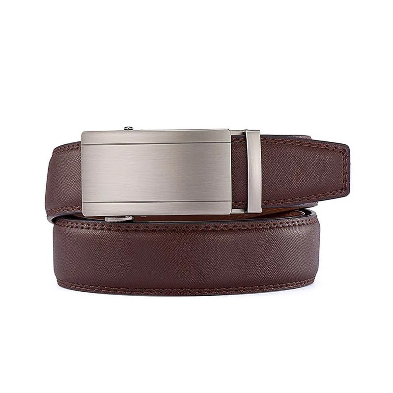 Premium Mens Brown Leather Belt - Sophisticated Ratchet Auto-Lock Design Brown-3