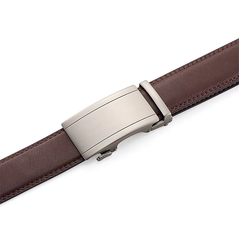Premium Mens Brown Leather Belt - Sophisticated Ratchet Auto-Lock Design Brown-4