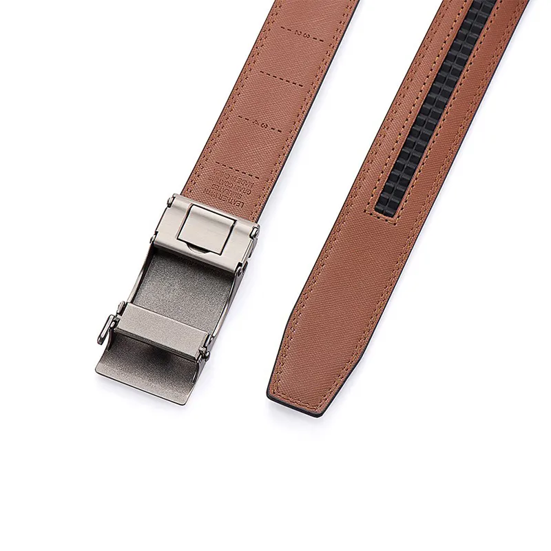 Premium Mens Brown Leather Belt - Sophisticated Ratchet Auto-Lock Design Brown-5