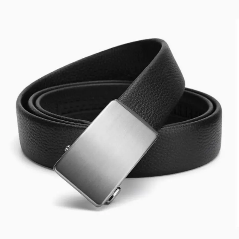 Luxury Top-Grain Leather Belt for Men - Sleek Silver Ratchet Design