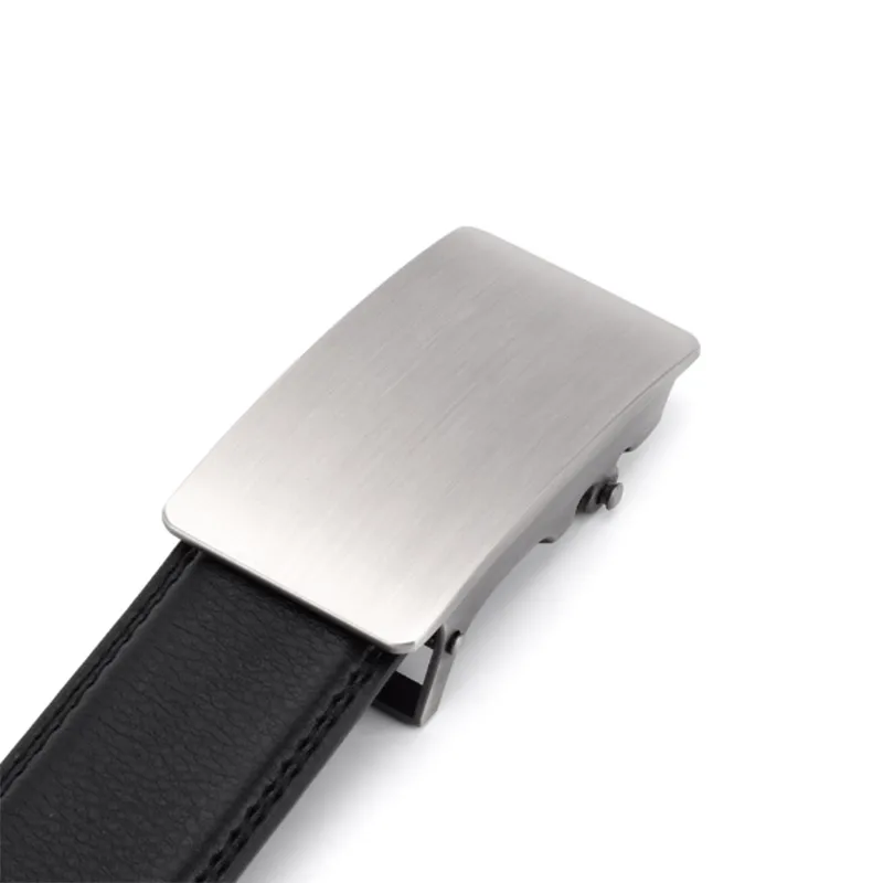 Luxury Top-Grain Leather Belt for Men - Sleek Silver Ratchet Design Black-2