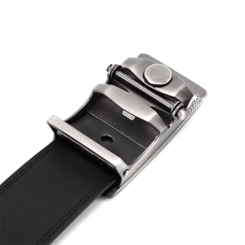 Luxury Top-Grain Leather Belt for Men - Sleek Silver Ratchet Design Black-3
