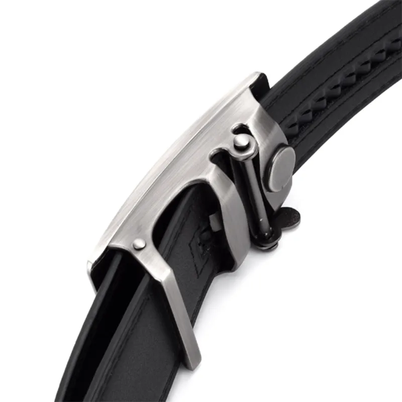 Luxury Top-Grain Leather Belt for Men - Sleek Silver Ratchet Design Black-4