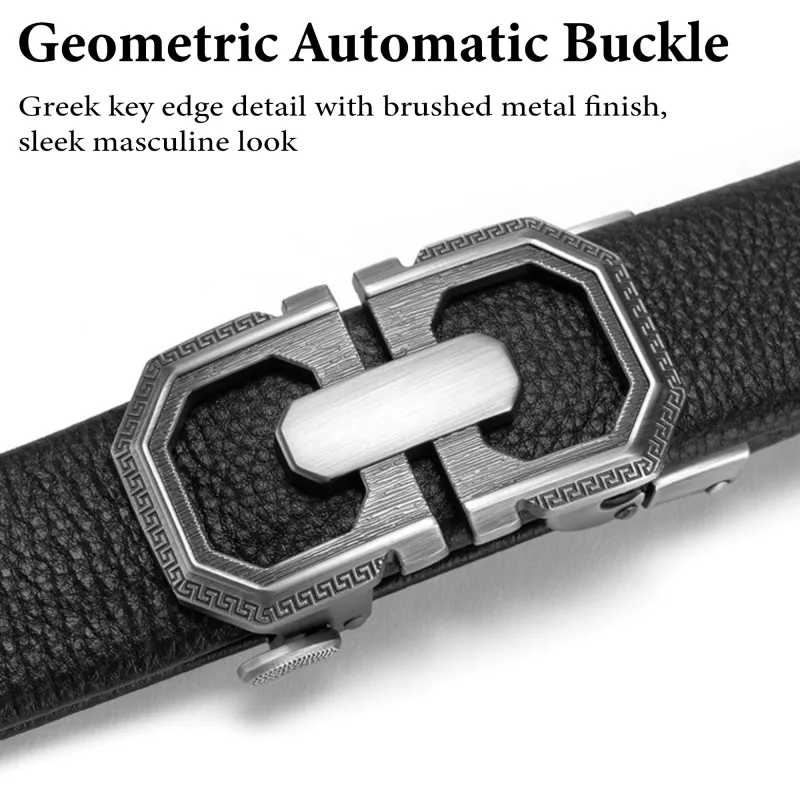 Luxury Top-Grain Leather Belt for Men - Elite Ratchet Auto-Lock Design Black-2