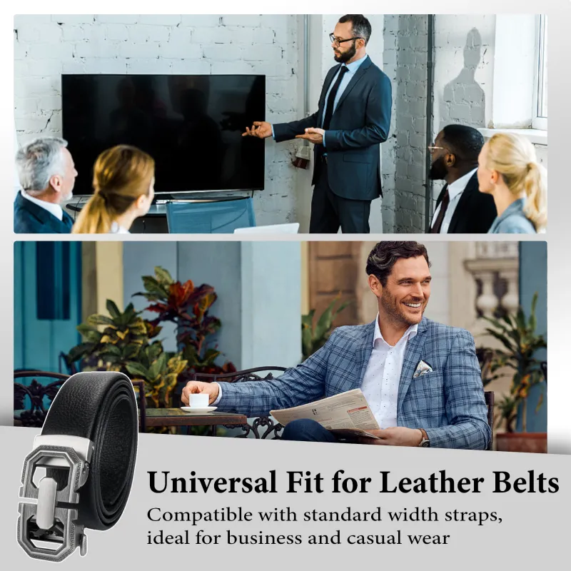 Luxury Top-Grain Leather Belt for Men - Elite Ratchet Auto-Lock Design Black-5