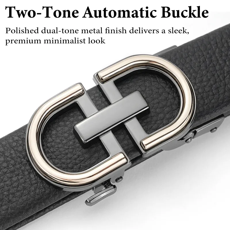 Premium Black Genuine Leather Belt for Men - Durable Auto-Lock Ratchet Buckle Black-2