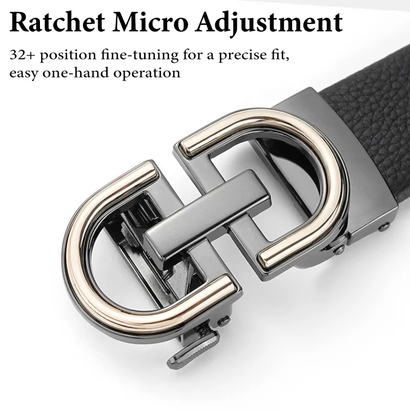 Premium Black Genuine Leather Belt for Men - Durable Auto-Lock Ratchet Buckle Black-4