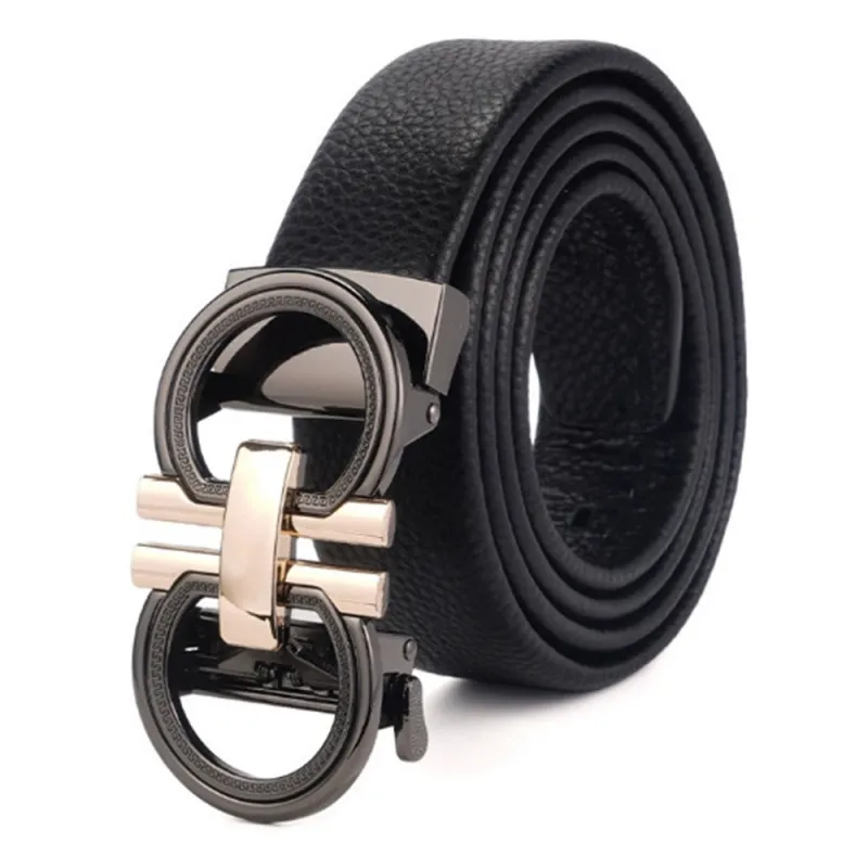 Premium Black Genuine Leather Belt - Versatile Auto-Lock Ratchet Design