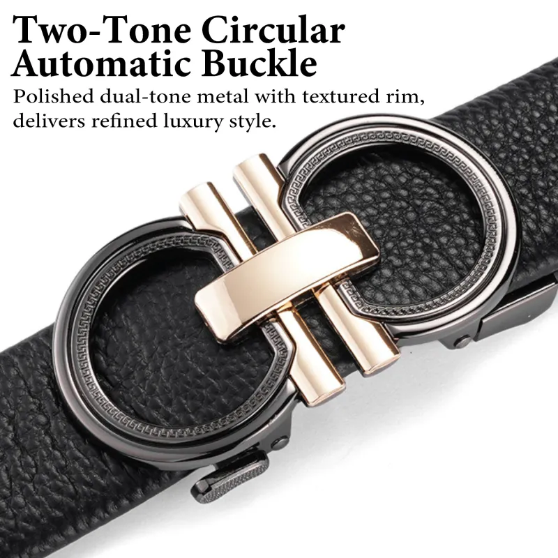 Premium Black Genuine Leather Belt - Versatile Auto-Lock Ratchet Design Black-2
