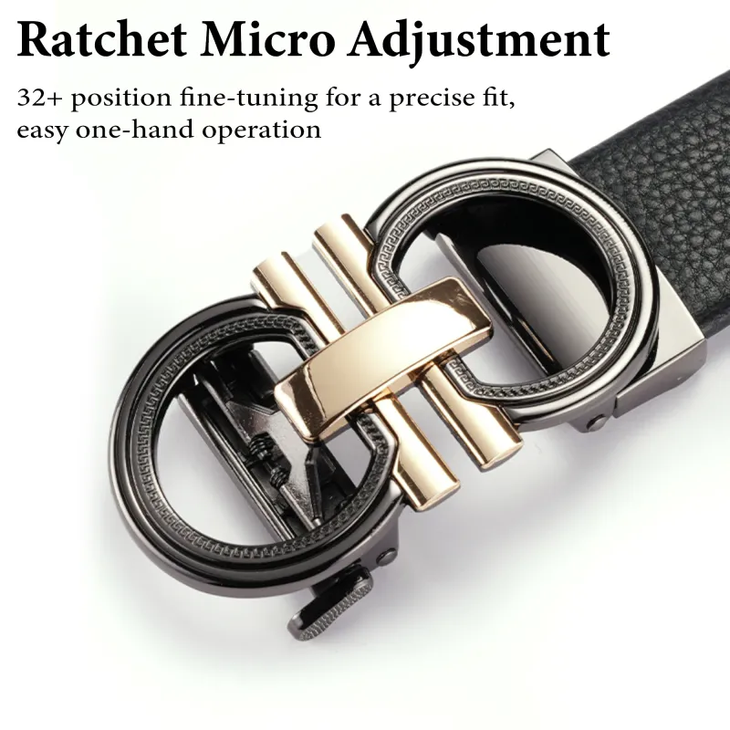 Premium Black Genuine Leather Belt - Versatile Auto-Lock Ratchet Design Black-4