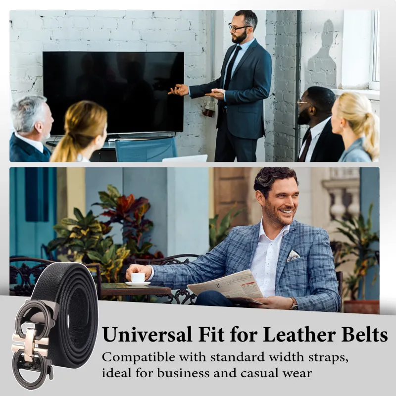 Premium Black Genuine Leather Belt - Versatile Auto-Lock Ratchet Design Black-5