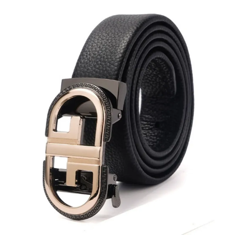 Premium Black Genuine Leather Belt for Men - Stylish No-Hole Ratchet Design