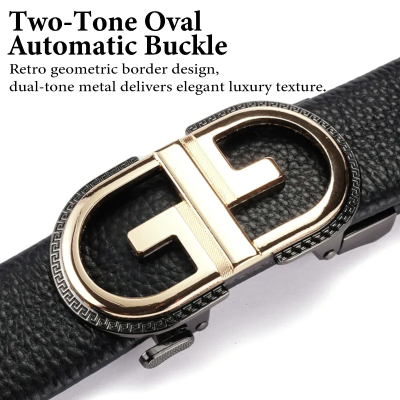 Premium Black Genuine Leather Belt for Men - Stylish No-Hole Ratchet Design Black-2