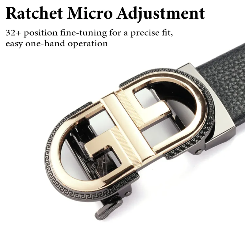 Premium Black Genuine Leather Belt for Men - Stylish No-Hole Ratchet Design Black-4