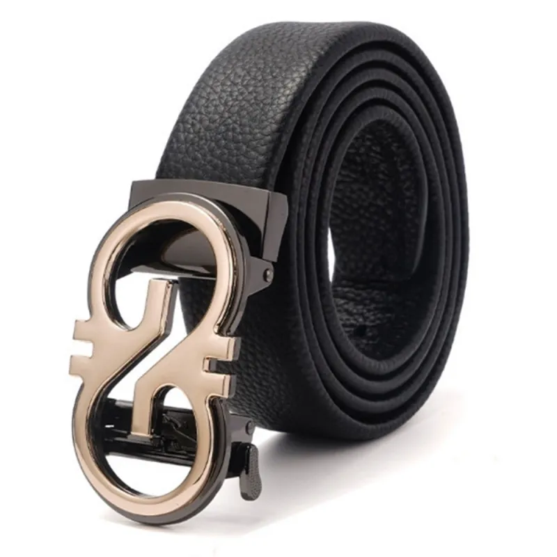 Premium Black Genuine Leather Belt - Stylish Ratchet Auto-Lock Design