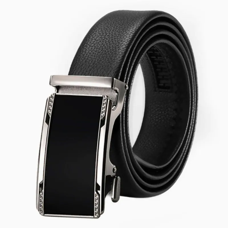 Premium Reversible Top-Grain Leather Belt - Classic Black Ratchet Auto-Lock Design