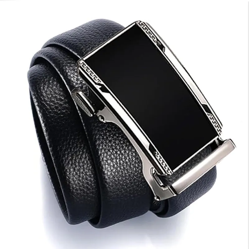 Premium Reversible Top-Grain Leather Belt - Classic Black Ratchet Auto-Lock Design Black-2