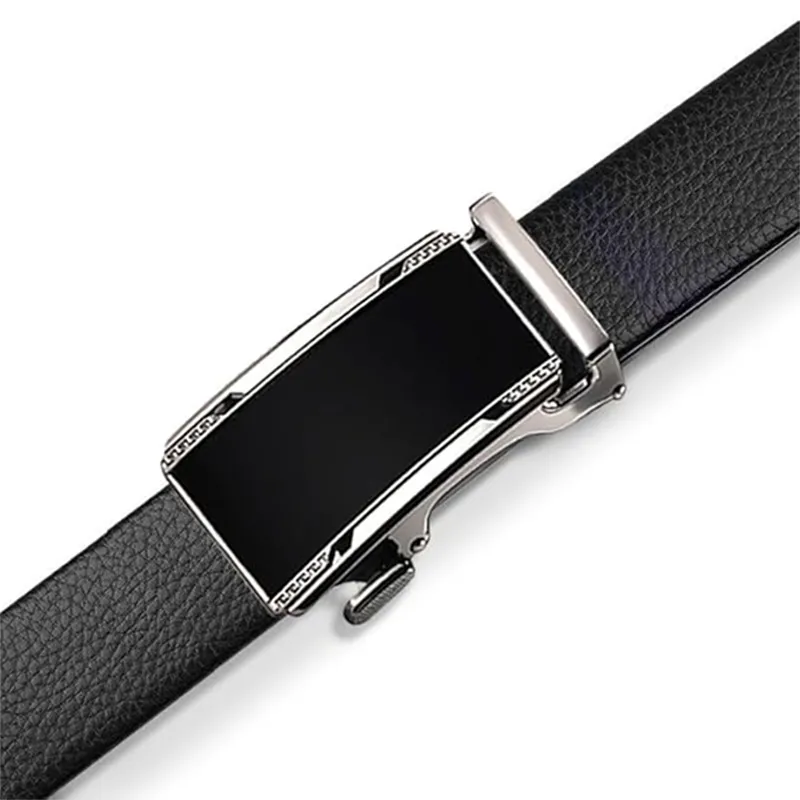 Premium Reversible Top-Grain Leather Belt - Classic Black Ratchet Auto-Lock Design Black-3