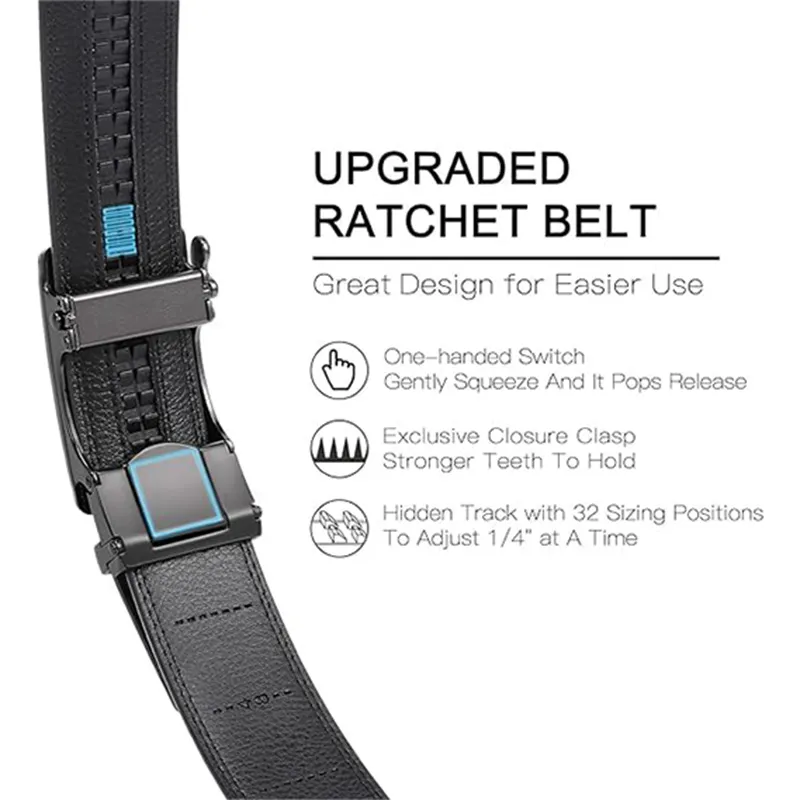 Premium Reversible Top-Grain Leather Belt - Classic Black Ratchet Auto-Lock Design Black-4