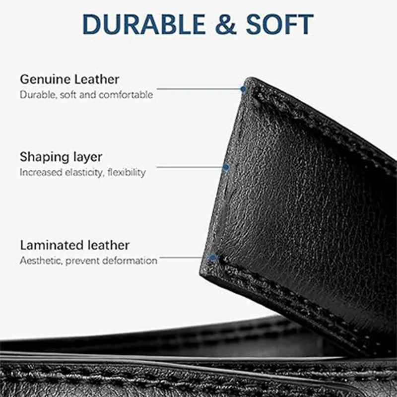 Premium Reversible Top-Grain Leather Belt - Classic Black Ratchet Auto-Lock Design Black-5