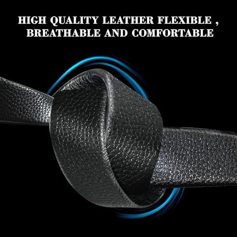 Premium Reversible Top-Grain Leather Belt - Classic Black Ratchet Auto-Lock Design Black-6