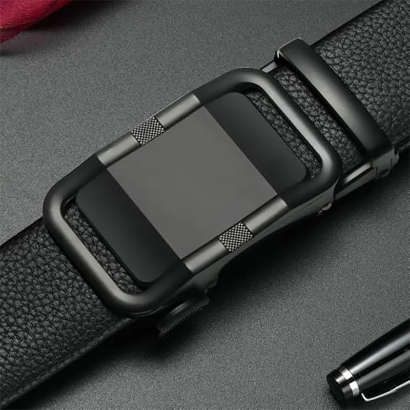 Luxury Mens Reversible Leather Belt - Effortless Auto-Lock No-Hole Smart Design Black-3