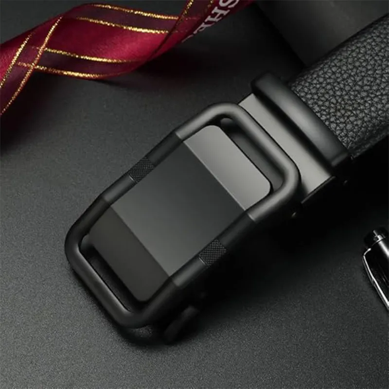 Luxury Mens Reversible Leather Belt - Effortless Auto-Lock No-Hole Smart Design Black-4