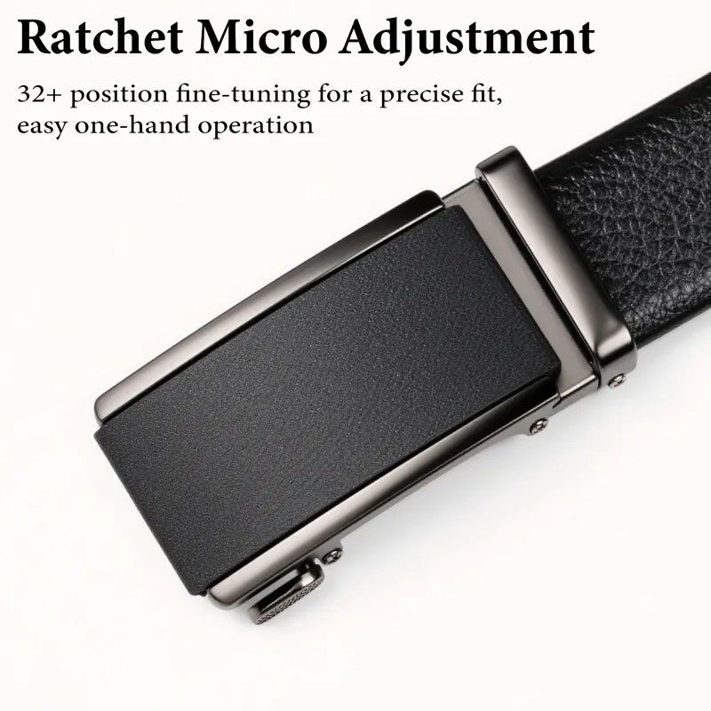 Elite Top-Grain Leather Reversible Belt - Sleek Black Ratchet Professional Design Black-4