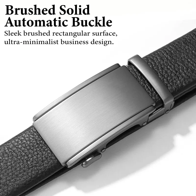 Mens Top-Grain Reversible Leather Belt - Modern Auto-Lock Buckle No-Hole Fit Black-2