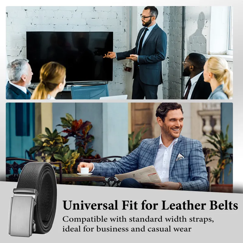 Mens Top-Grain Reversible Leather Belt - Modern Auto-Lock Buckle No-Hole Fit Black-5