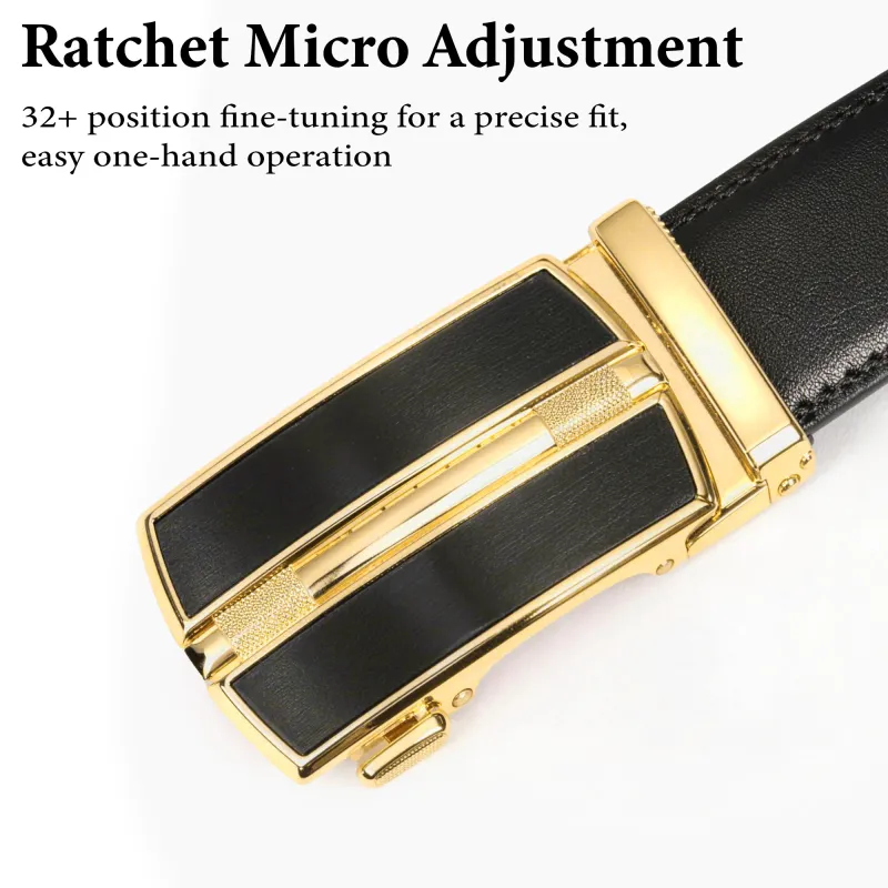 Premium Reversible Top-Grain Leather Belt - Elegant Black Click-to-Lock Design Black-4