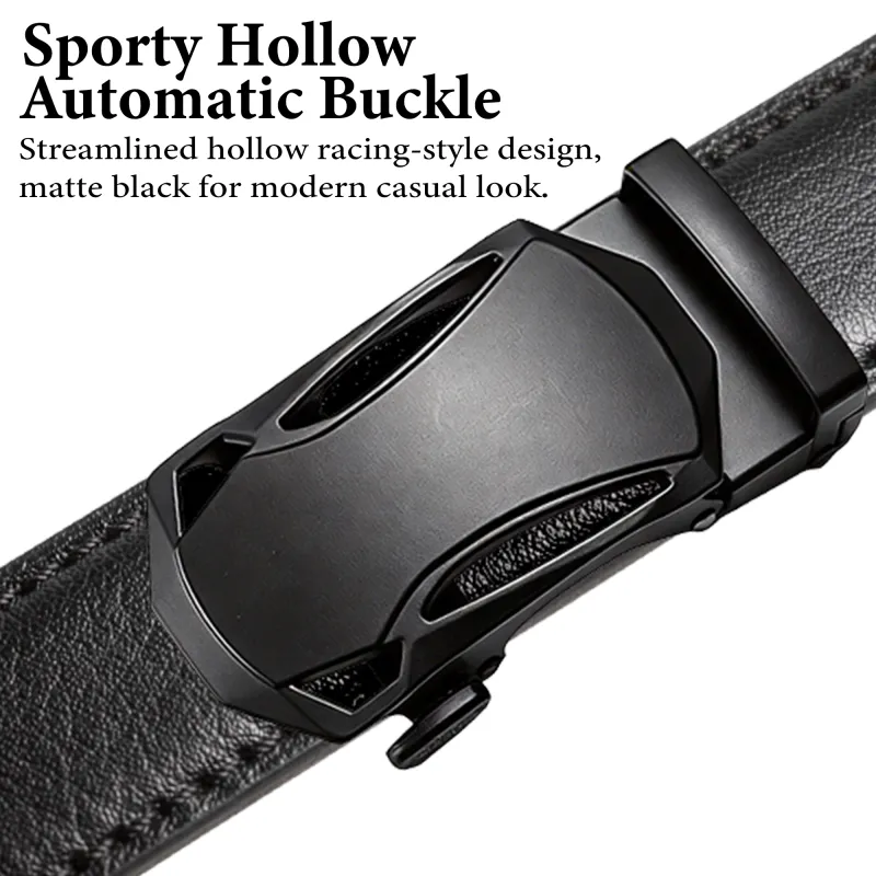 Luxury Reversible Leather Belt for Men - Stylish Black Ratchet Scratch-Resistant Design Black-2