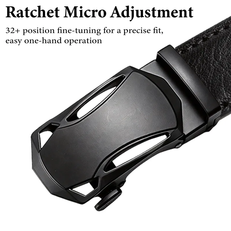 Luxury Reversible Leather Belt for Men - Stylish Black Ratchet Scratch-Resistant Design Black-4