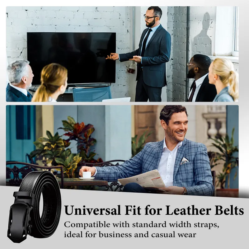 Luxury Reversible Leather Belt for Men - Stylish Black Ratchet Scratch-Resistant Design Black-5