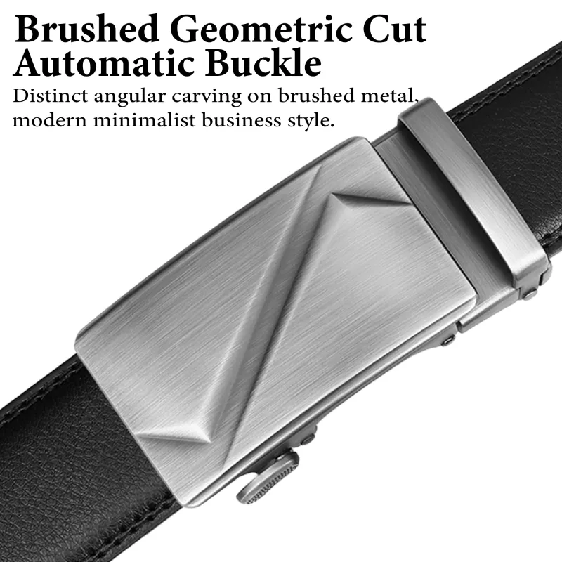 Professional Mens Reversible Top-Grain Leather Belt - Sleek Auto-Lock Mechanism Black-2