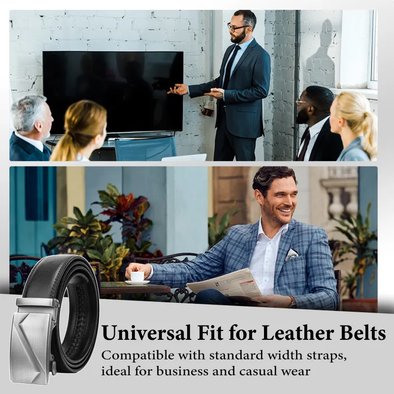 Professional Mens Reversible Top-Grain Leather Belt - Sleek Auto-Lock Mechanism Black-5